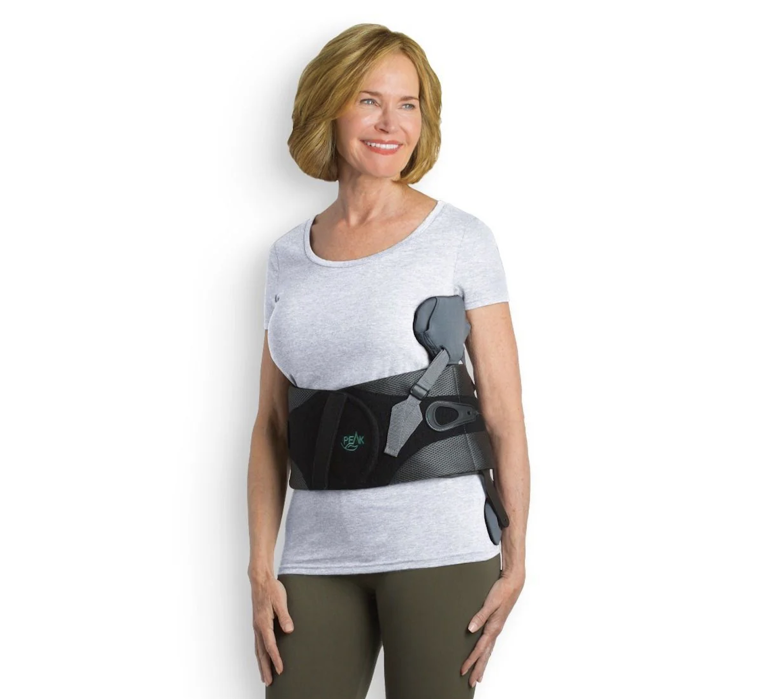 Patient wearing the Aspen Peak scoliosis brace
